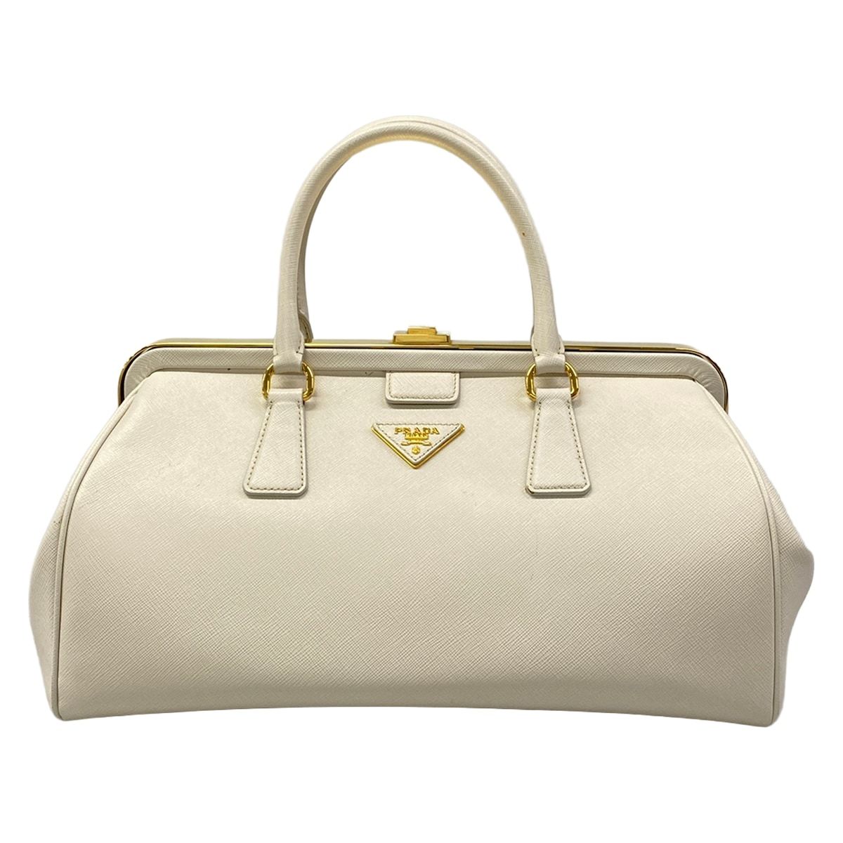 Prada Handbag Ivory Kiss Lock Leather
