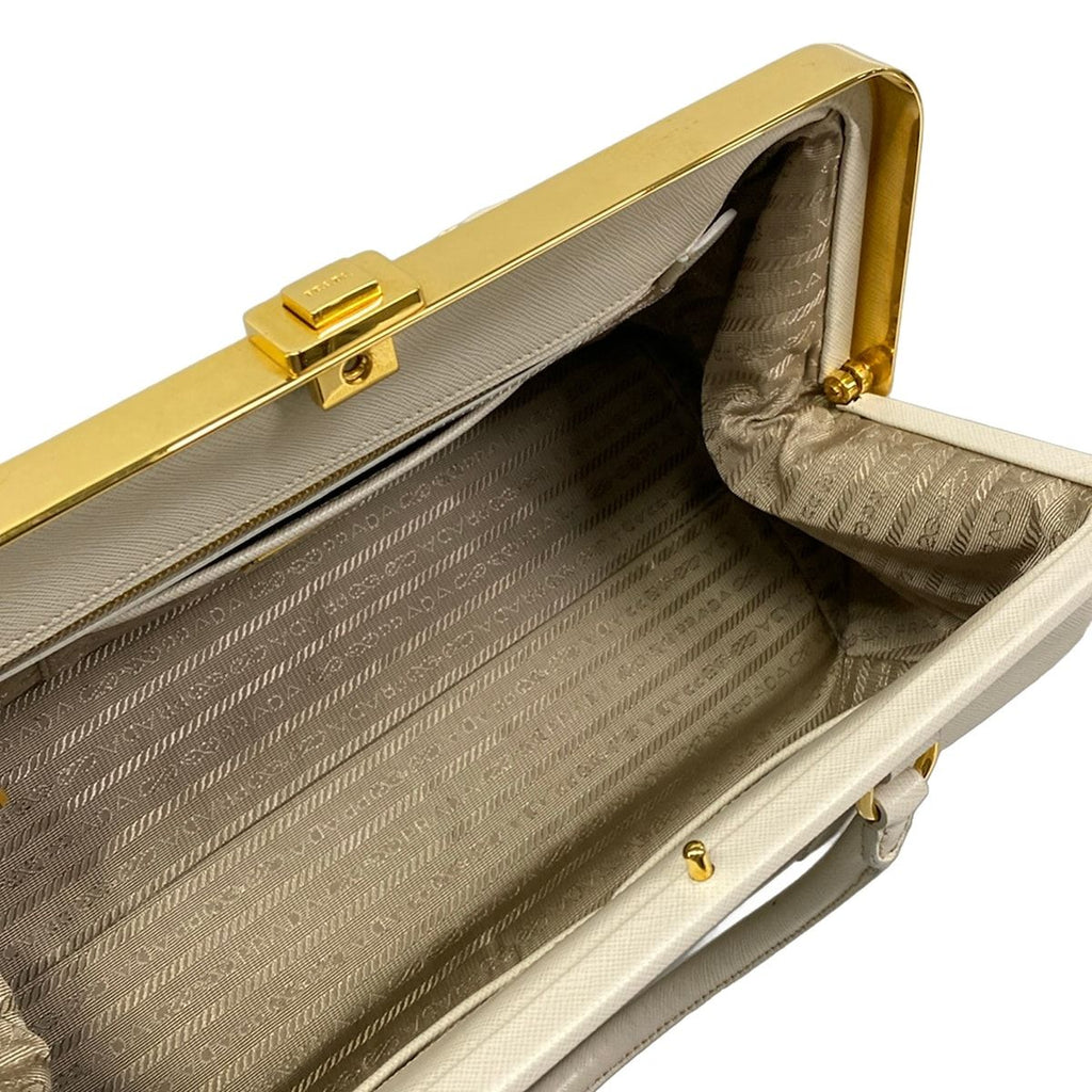 Prada Handbag Ivory Kiss Lock Leather — view 7