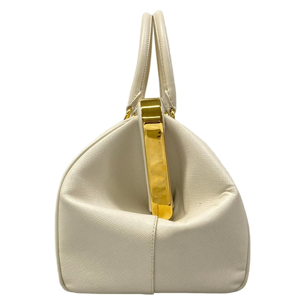 Prada Handbag Ivory Kiss Lock Leather — view 4