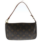 Louis Vuitton Monogram Pochette Handbag Pouch Case Brown Leather Gold — view 2