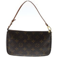 Louis Vuitton Monogram Pochette Handbag Pouch Case Brown Leather Gold
