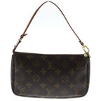 Louis Vuitton Monogram Pochette Handbag Pouch Case Brown Leather Gold