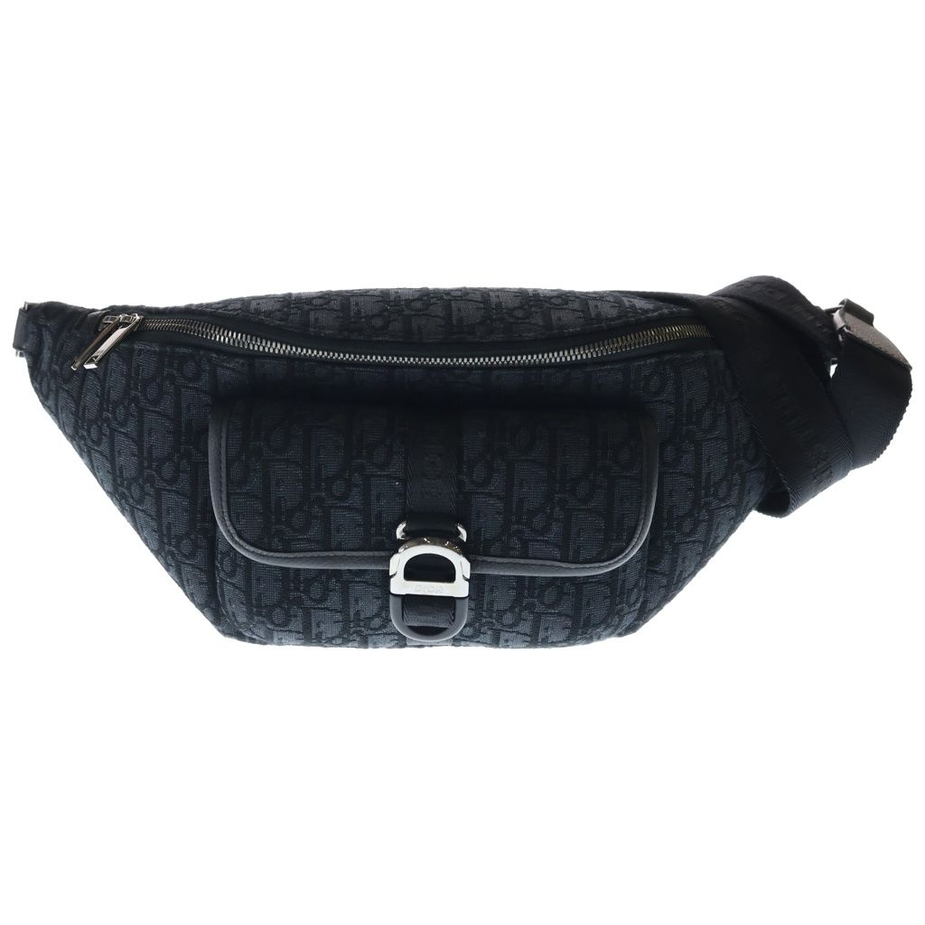 Dior Waist Bag Black Leather Canvas Silver