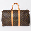 Louis Vuitton Monogram Keepall 45 Boston Bag Vachetta Leather Brown Gold