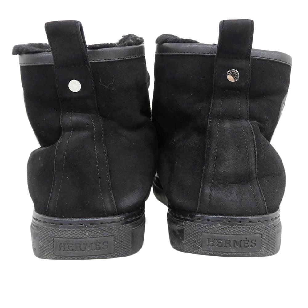 Hermes Suede Shearling High Cut Sneakers Black — view 5