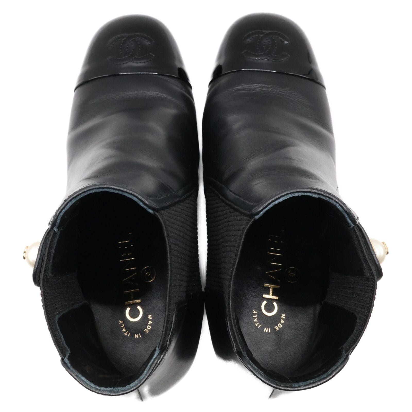 Chanel Imitation Pearl Side Gore Boots 37c — view 6