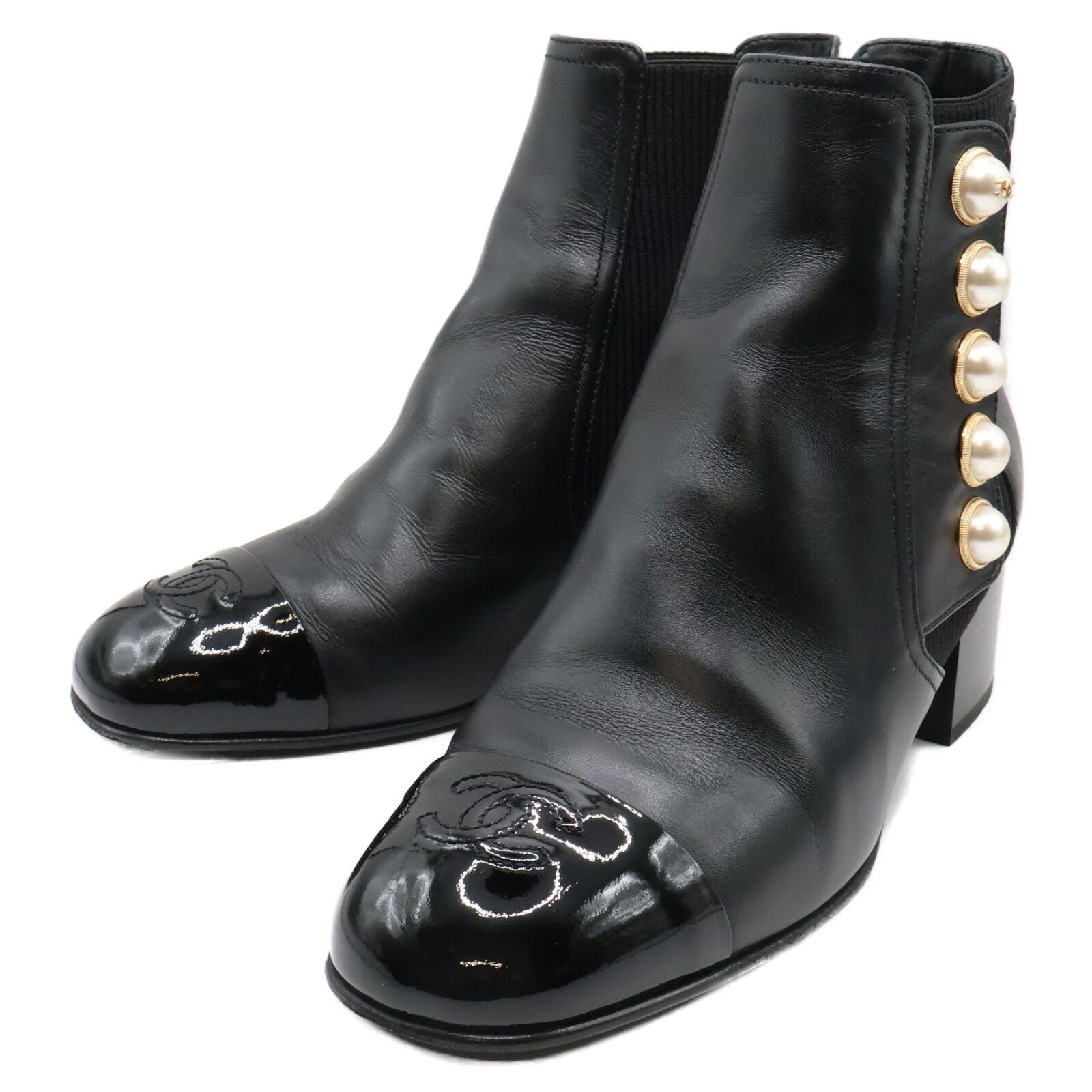 Chanel Imitation Pearl Side Gore Boots 37c