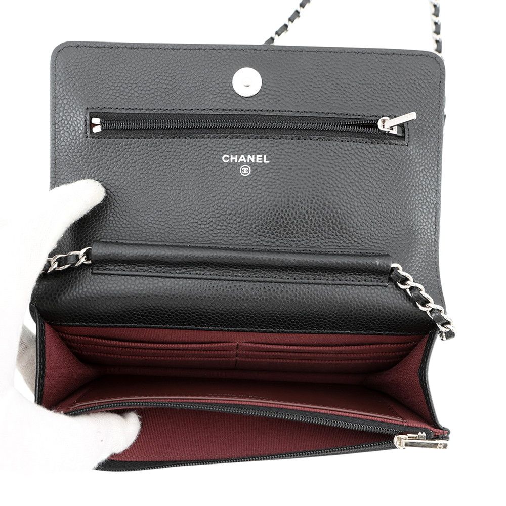 Chanel Chain Wallet Quilted CC Logo Caviar Leather Black — view 6