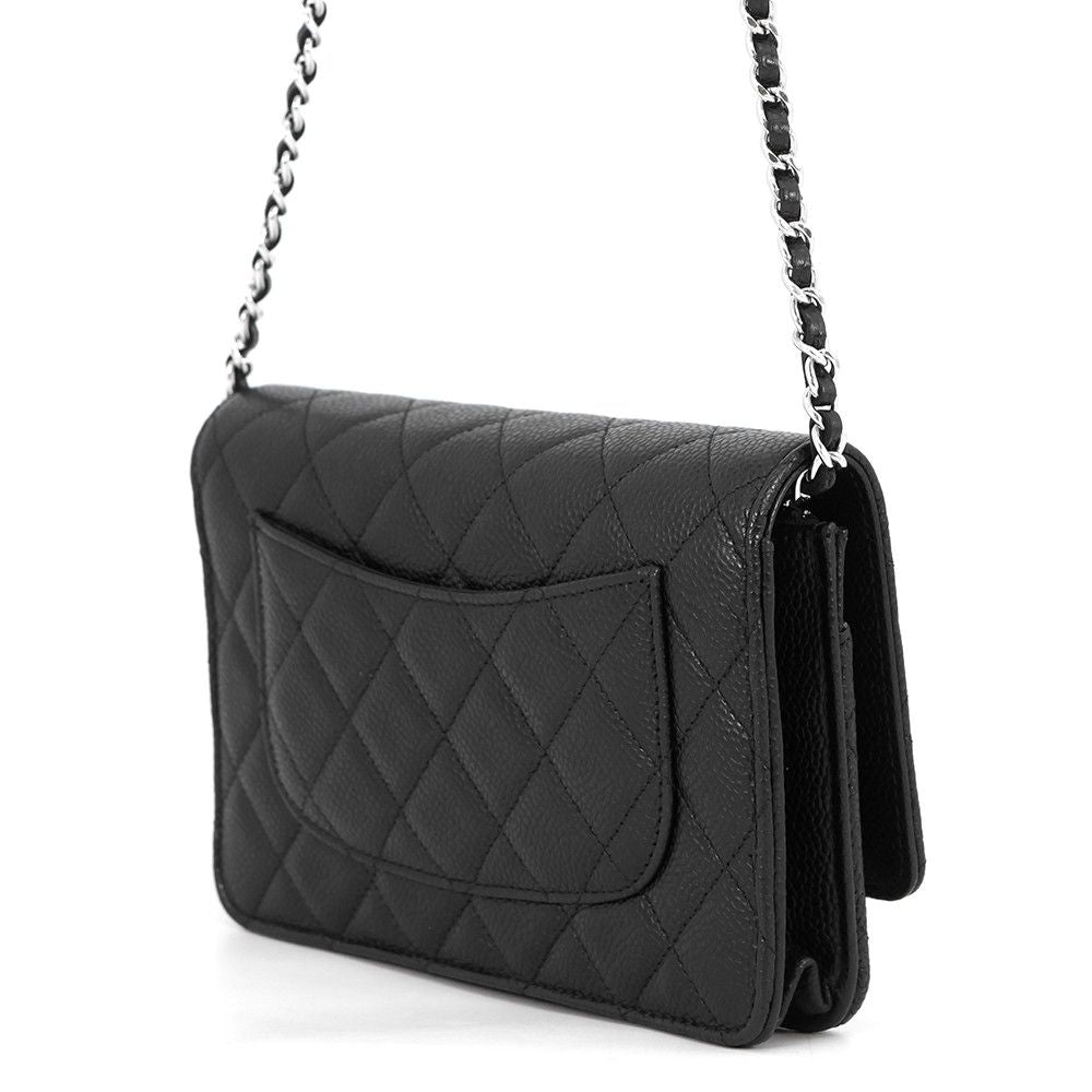 Chanel Chain Wallet Quilted CC Logo Caviar Leather Black — view 2