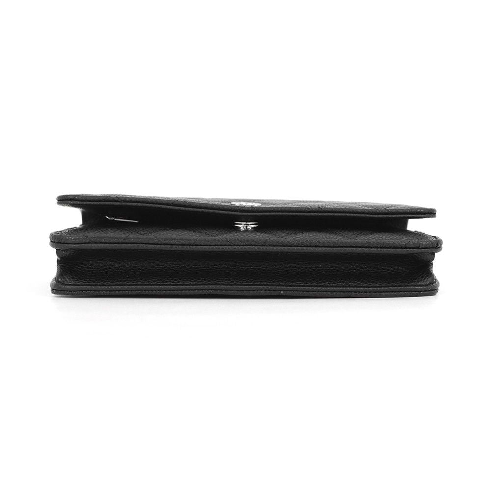 Chanel Chain Wallet Quilted CC Logo Caviar Leather Black — view 3