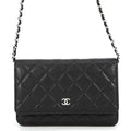 Chanel Chain Wallet Quilted CC Logo Caviar Leather Black