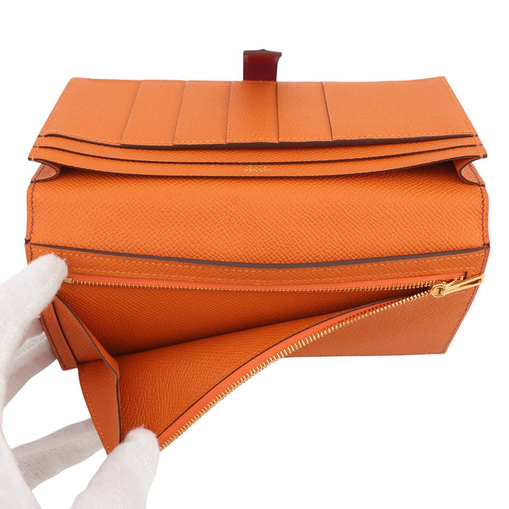 Hermes Wallet Bearn Souffle Yes Ruby Orange Gold Epsom — view 6