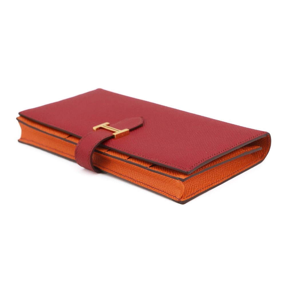 Hermes Wallet Bearn Souffle Yes Ruby Orange Gold Epsom — view 2