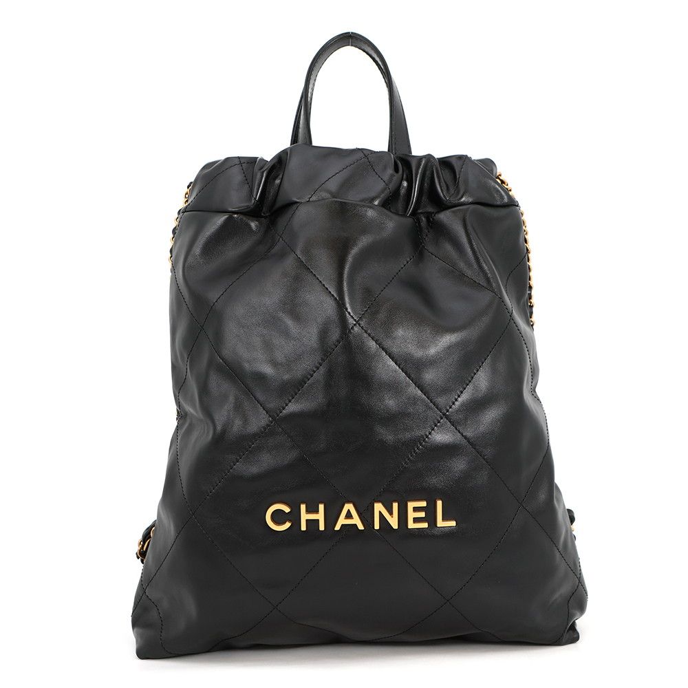 Chanel Backpack 22 Small Shiny Calfskin Black