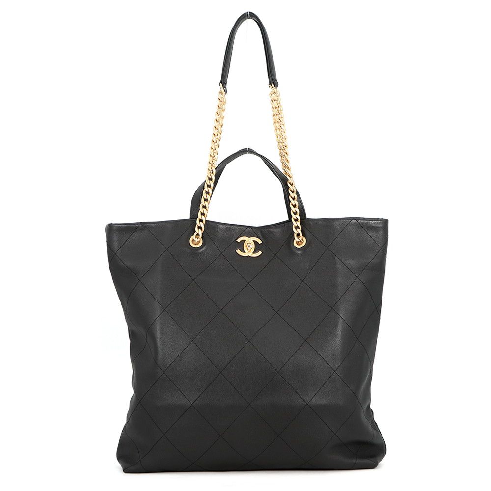 Chanel Tote Quilted CC Logo Maxi Shopping 2-Way Black