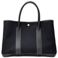 Hermes Garden Party PM Tote Toile Officier Leather Black Silver Simple