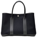 Hermes Garden Party PM Tote Toile Officier Leather Black Silver Simple