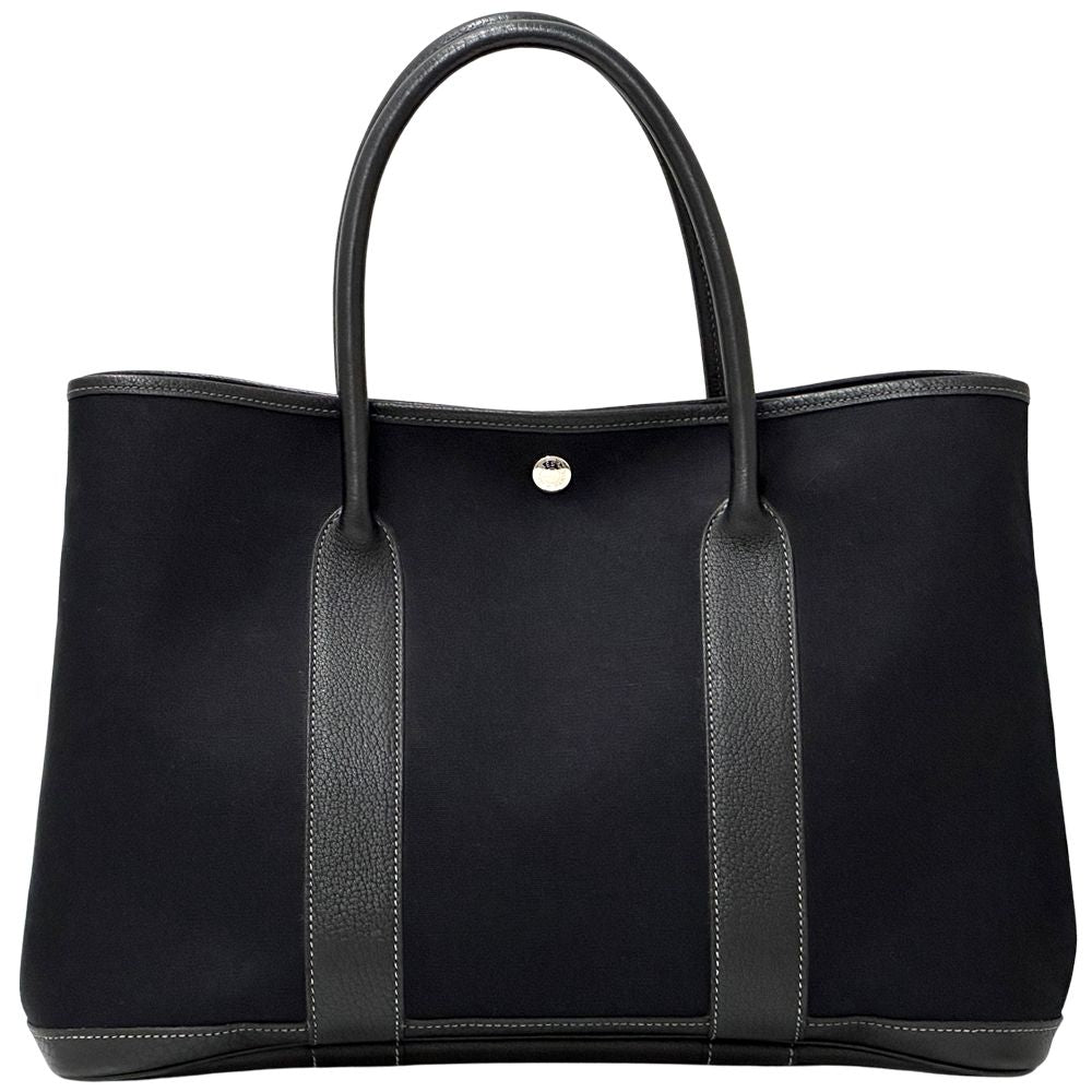 Hermes Garden Party PM Tote Toile Officier Leather Black Silver Simple — view 2