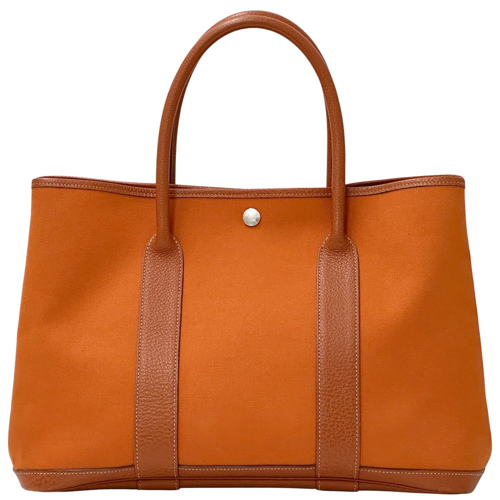 Hermes Garden Party PM Tote Toile Officier Leather Potiron Silver Orange Simple