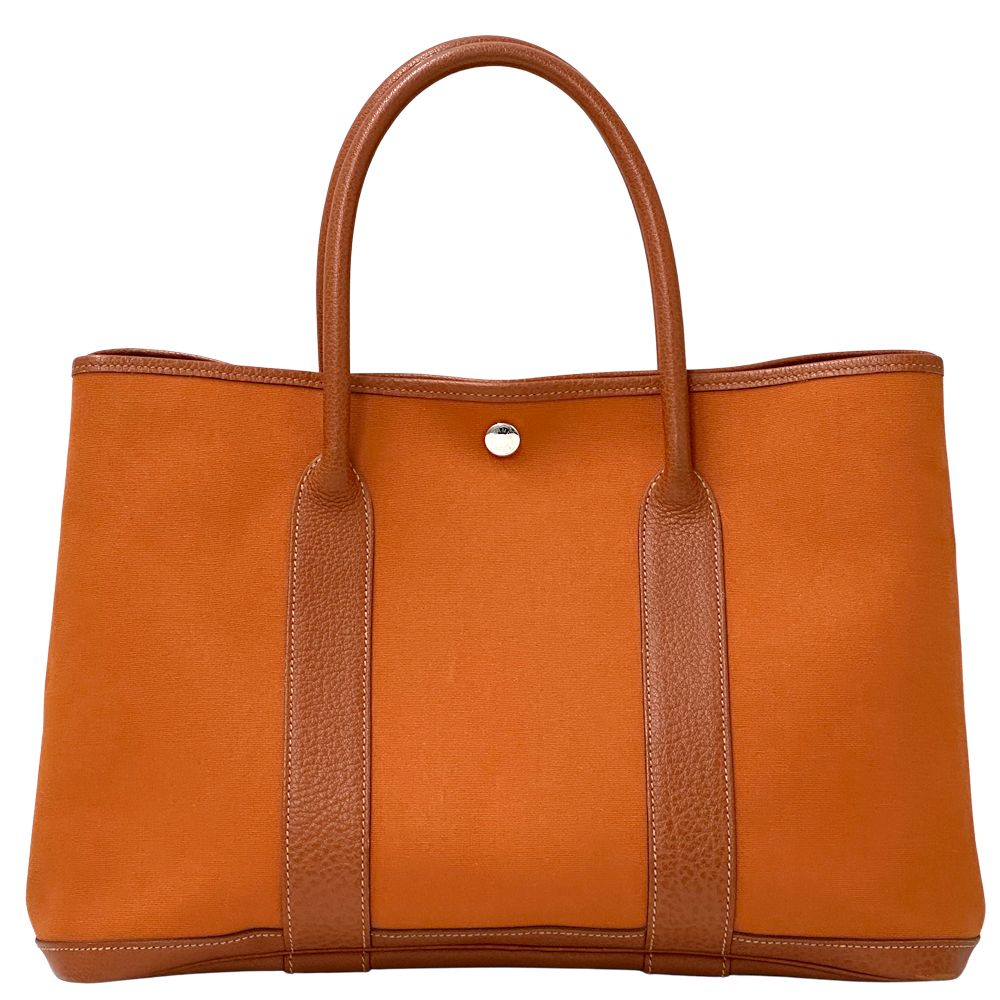 Hermes Garden Party PM Tote Toile Officier Leather Potiron Silver Orange Simple — view 2