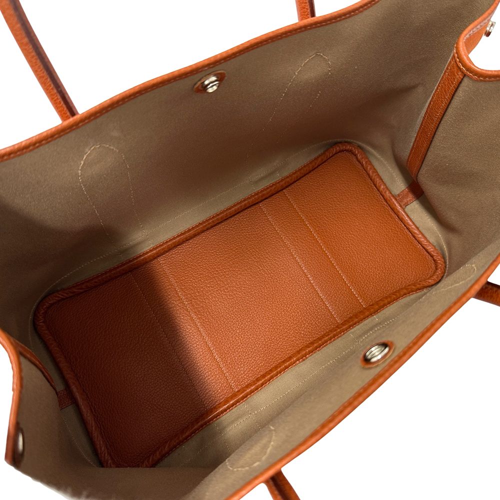 Hermes Garden Party PM Tote Toile Officier Leather Potiron Silver Orange Simple — view 5
