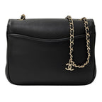 Chanel CC Logo Shoulder Bag Leather Black Gold Chain Small — view 2