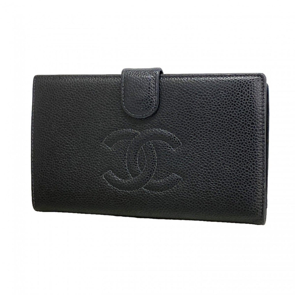 Chanel Wallet Caviar Leather Black Gold