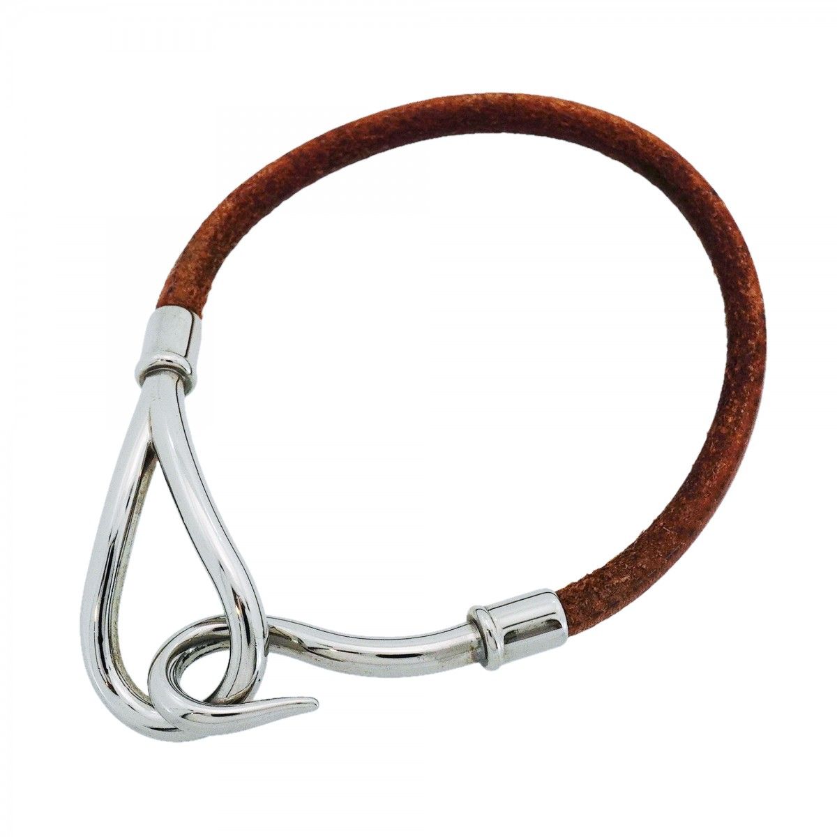 Hermes Bracelet Jumbo Hook Metal Leather Silver Brown