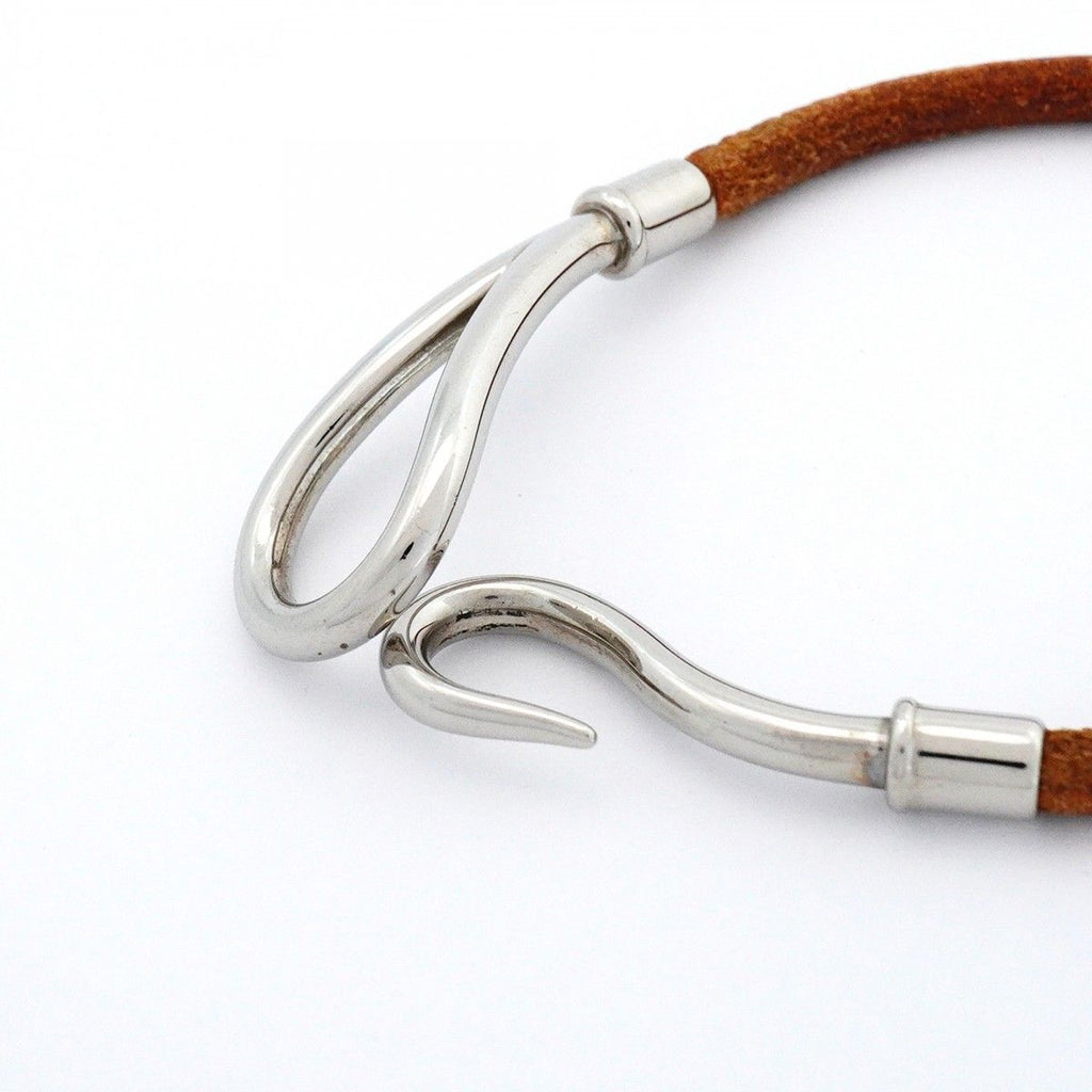 Hermes Bracelet Jumbo Hook Metal Leather Silver Brown — view 7