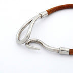 Hermes Bracelet Jumbo Hook Metal Leather Silver Brown — view 7