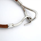Hermes Bracelet Jumbo Hook Metal Leather Silver Brown — view 5