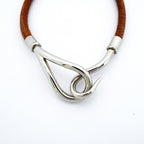 Hermes Bracelet Jumbo Hook Metal Leather Silver Brown — view 4