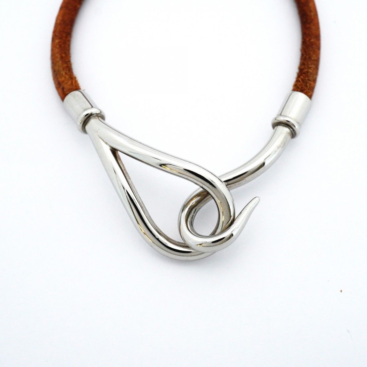 Hermes Bracelet Jumbo Hook Metal Leather Silver Brown — view 4