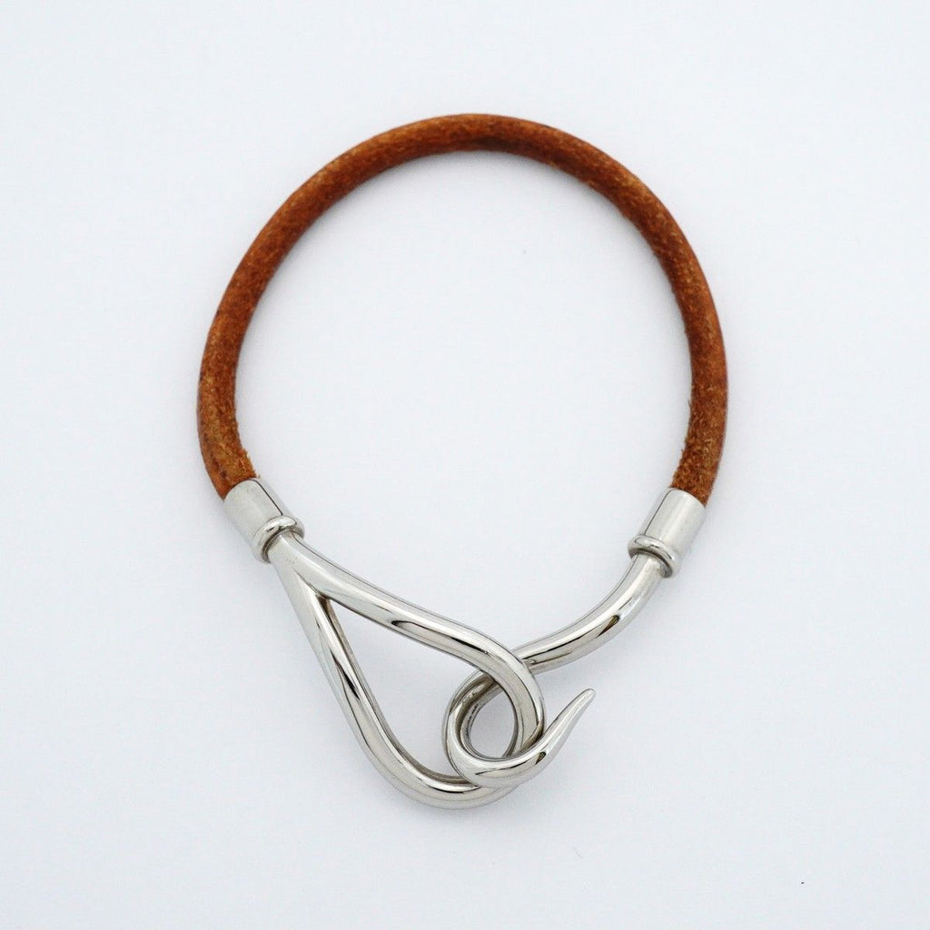 Hermes Bracelet Jumbo Hook Metal Leather Silver Brown — view 3