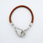 Hermes Bracelet Jumbo Hook Metal Leather Silver Brown — view 3