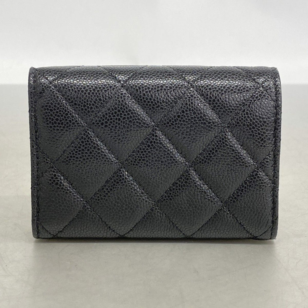 Chanel Trifold Wallet Quilted Caviar Leather Black Champagne Gold — view 6