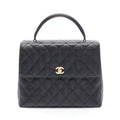 Chanel Handbag Quilted Black Caviar Leather Top Handle