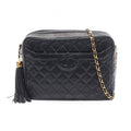 Chanel Shoulder Bag Quilted Tassel Black Lambskin Fringe Chain