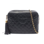Chanel Shoulder Bag Quilted Tassel Black Lambskin Fringe Chain