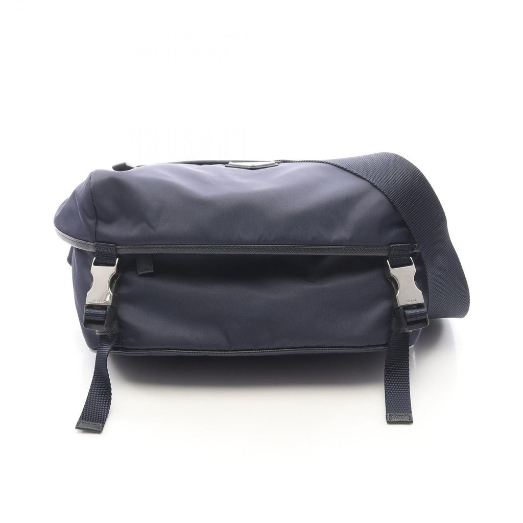 Prada Shoulder Bag Re-Nylon Navy Nylon Saffiano Leather Triangle Logo