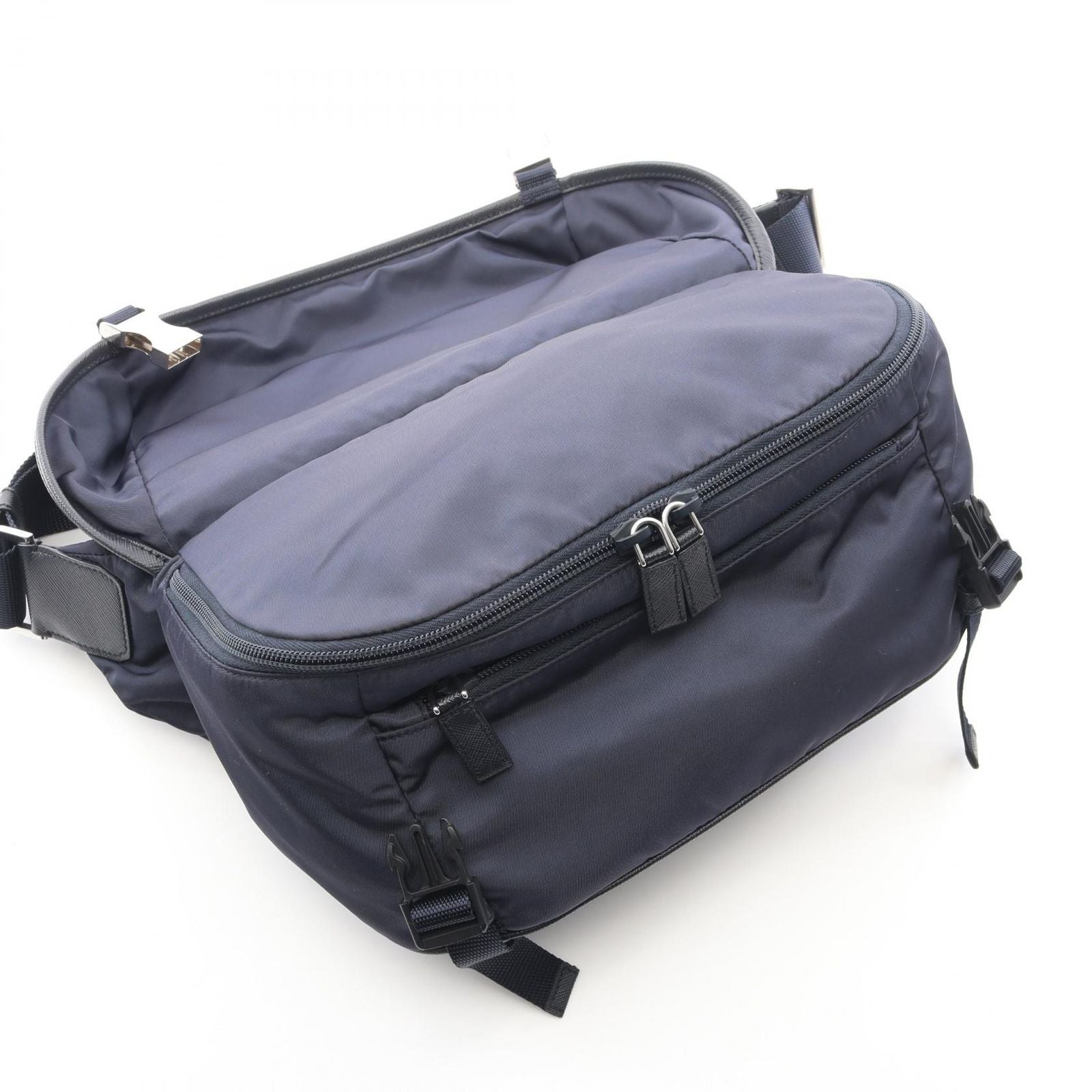 Prada Shoulder Bag Re-Nylon Navy Nylon Saffiano Leather Triangle Logo — view 6