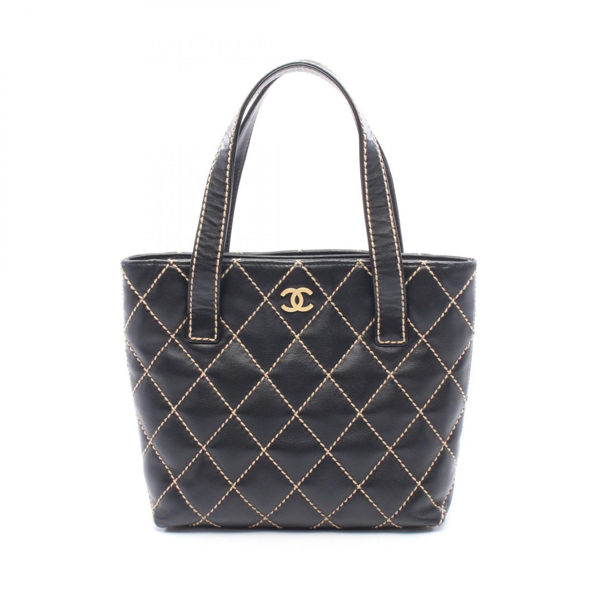 Chanel Tote Wild Stitch Black Leather Handbag