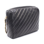 Chanel Shoulder Bag CC Logo Bias Stitch Tassel Black Lambskin Fringe Chain — view 2