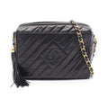 Chanel Shoulder Bag CC Logo Bias Stitch Tassel Black Lambskin Fringe Chain