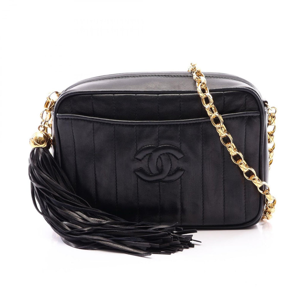 Chanel Shoulder Bag Mademoiselle Tassel Black Lambskin Fringe Mini Chain
