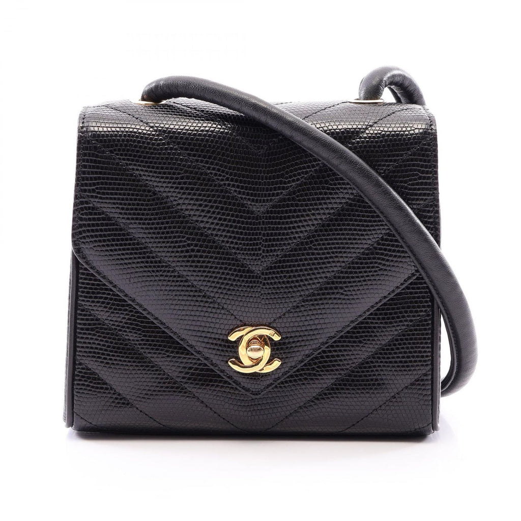 Chanel Shoulder Bag Stitch Mini Black Exotic Cles the