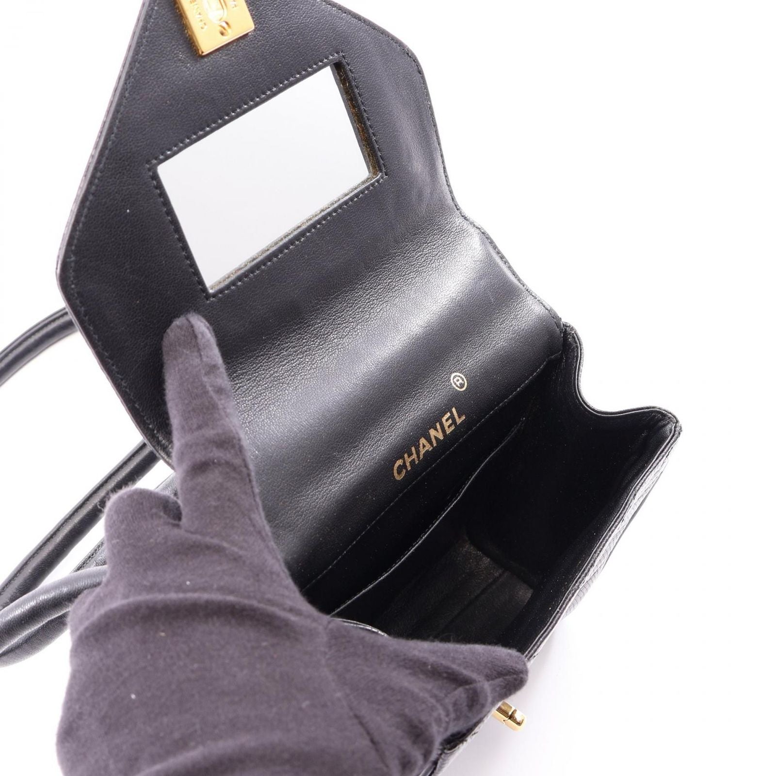 Chanel Shoulder Bag Stitch Mini Black Exotic Cles the — view 3