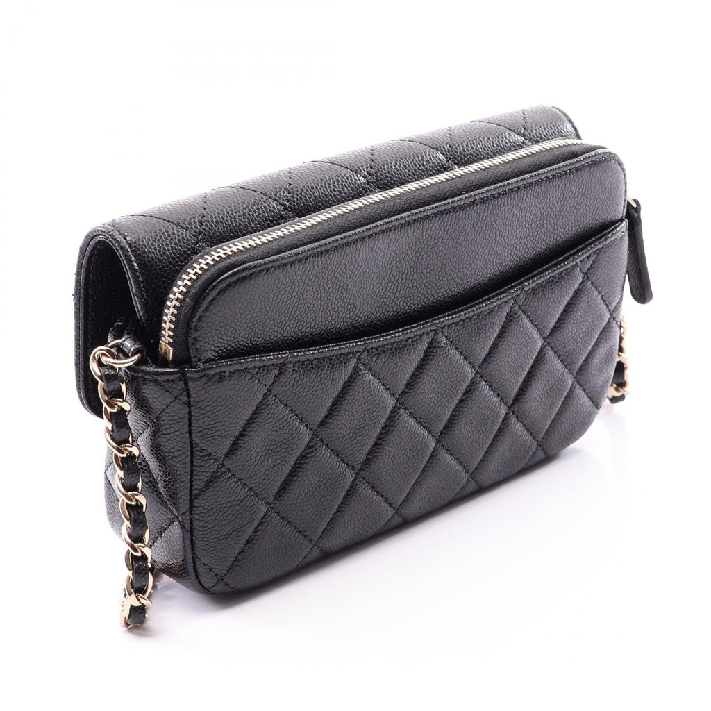 Chanel Shoulder Bag Quilted Chain Phone Case Wallet Black Caviar Leather — view 2