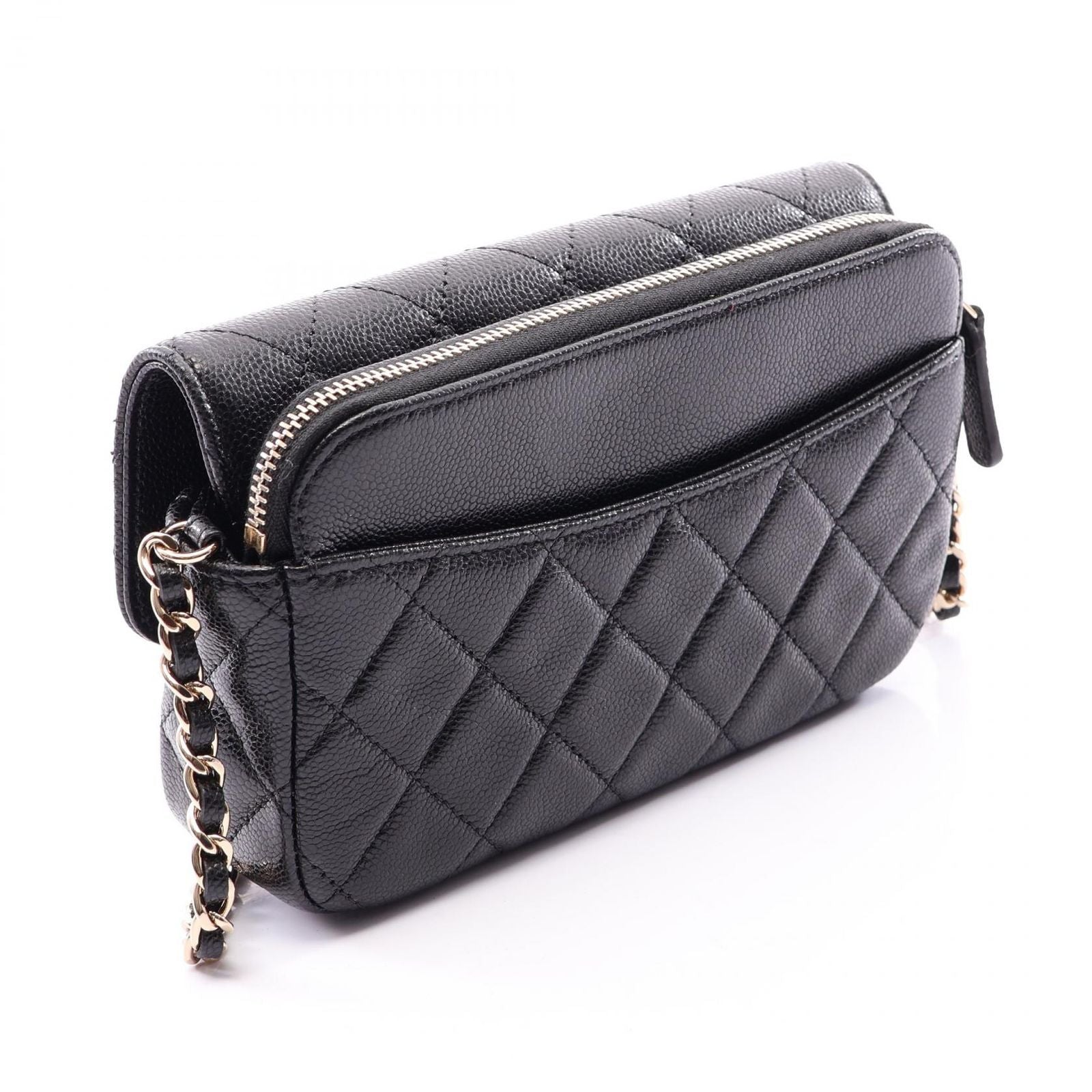 Chanel Shoulder Bag Quilted Chain Phone Case Wallet Black Caviar Leather — view 2