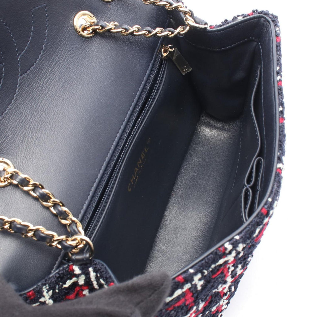 Chanel Shoulder Bag CC Filigree Navy Red Fabric Leather CC Quilted Chain — view 3